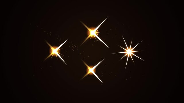 Golden glowing star shapes and sparkling light particles moving against a dark background motion graphic footage
