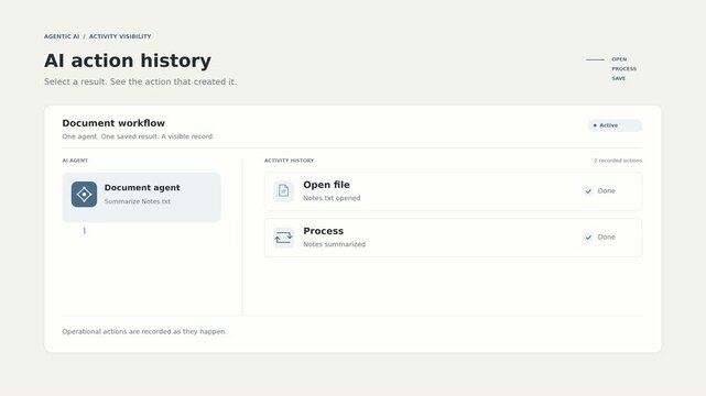 AI action history linking a saved file to its source action