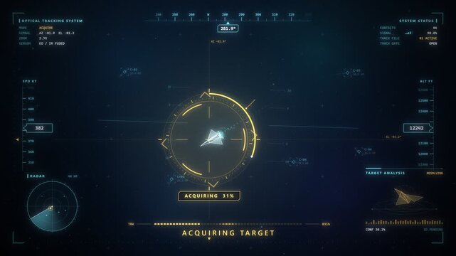 Target Lock HUD Animation With Scanning Reticle Acquiring Moving Target In Sci Fi Interface