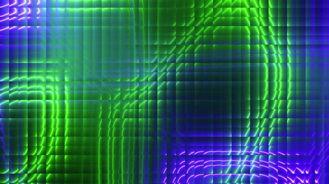 Futuristic neon waves of blue green gradient flow in endless dance of light and motion with fractal glass glowing effect