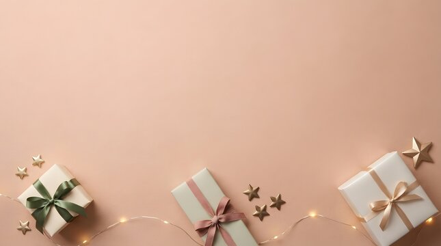 A beautifully styled christmas scene featuring pastel colored gifts and a soft warm background evoking feelings of joy and festive cheer for