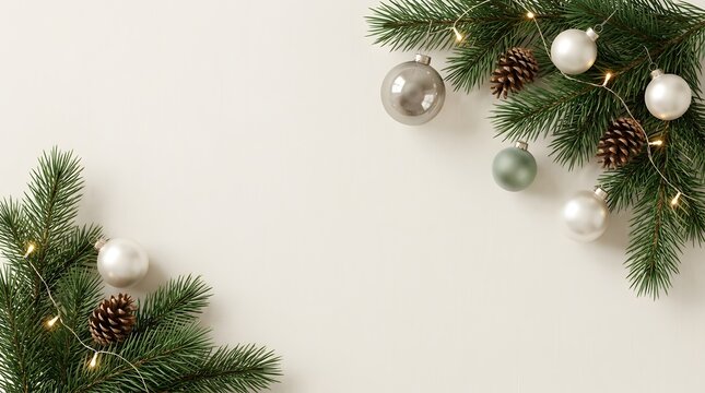 A serene and festive christmas background featuring elegant ornaments lush greenery and a classic holiday color palette perfect for seasonal greetings and