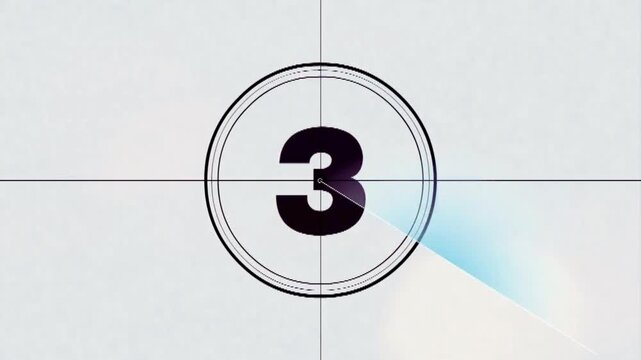 Vintage Film Countdown Number Three on Leader Frame With Retro Cinema Timer and Crosshair