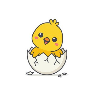 Cute chick hatching from egg vector illustration