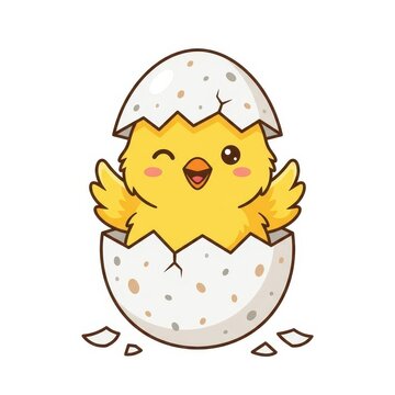 Cute chick hatching from egg vector illustration