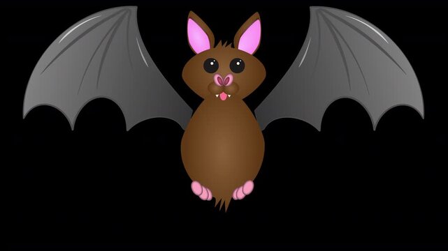  cute furry Halloween animated cartoon flying vampire bat with flapping batwings with transparent alpha background to allow for resizing & repositioning 4K friendly spooky animation graphic
