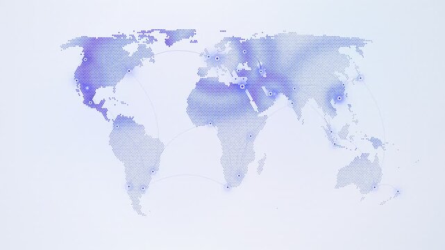 Dotted World Map Global Network Connection Arcs Pulsing City Ripples Loop