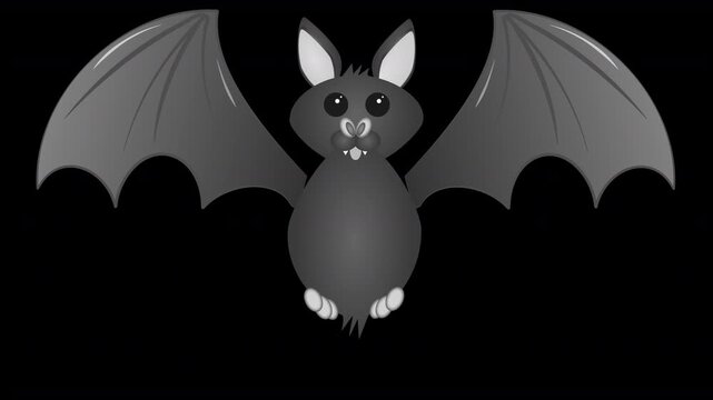 flying vampire bat. Cute furry Halloween animated cartoon with flapping batwings with transparent alpha  background to allow for resizing & repositioning 4K friendly spooky animation graphic