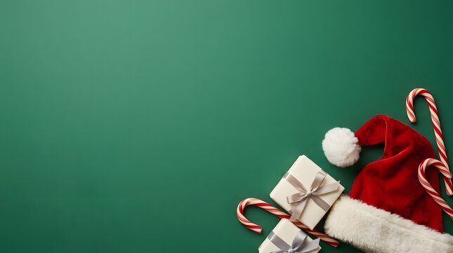 A festive and joyful christmas scene featuring a santa hat candy cane and gift perfect for holiday greetings and celebrations