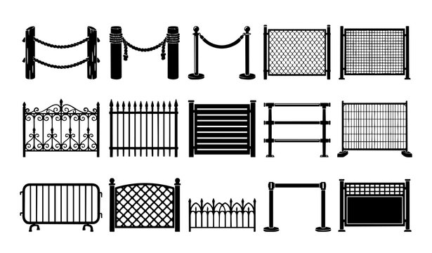 Untitled design - 3 15 Rope Decorative Metal and Modern Barrier Fence Black Silhouette Vector Icons