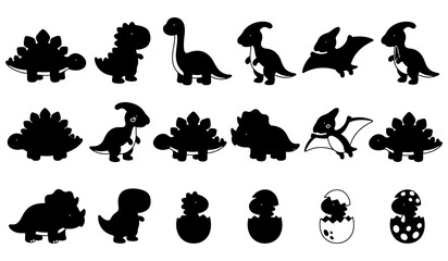 Cute cartoon dinosaur silhouettes collection with hatching eggs for children design. © Derry studio