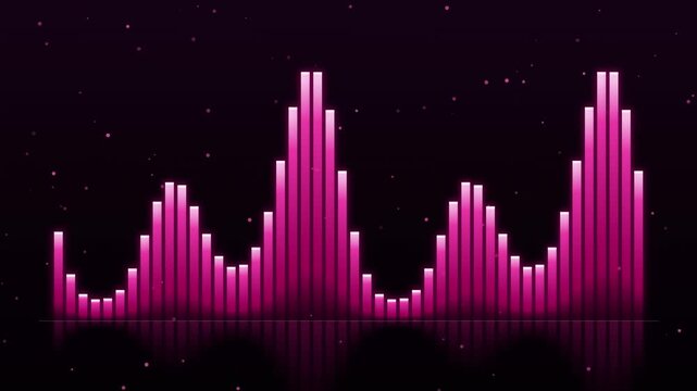 Futuristic pink digital audio equalizer motion graphic featuring glowing sound waves and light particles on a dark background