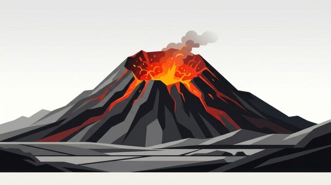 Active volcano erupting with glowing orange lava and ash cloud.