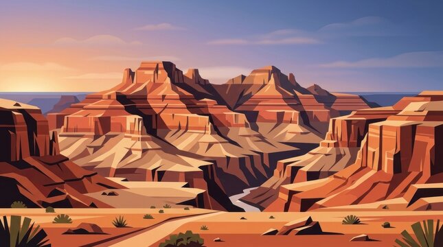 Deep rocky canyon landscape with a winding dirt road.