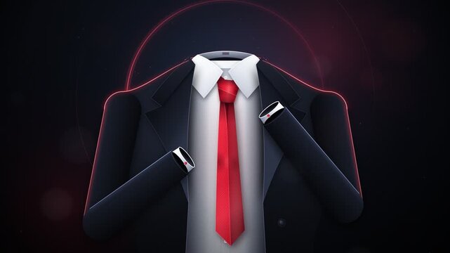 Invisible businessman adjusting his red tie in a sleek modern corporate suit 3D animation