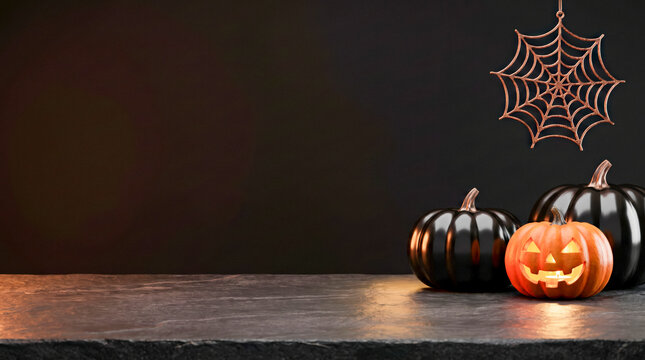 Luxury Halloween Pumpkin Display With Decorative Golden Spiderweb