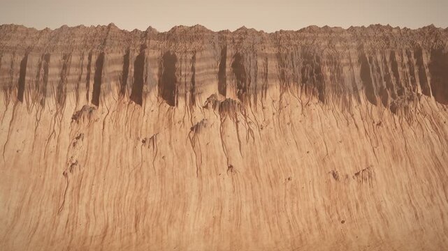 Steep slope with seasonal dark streaks flowing down a martian cliffside