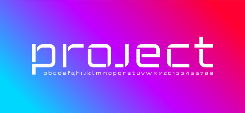 Technical future font, digital cyber alphabet, lowercase letters and numbers, vector illustration 10EPS