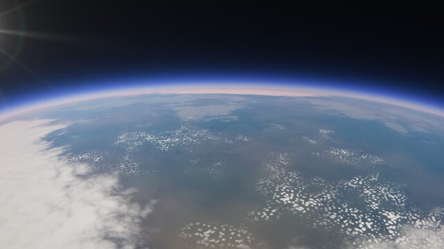 High Altitude View of Earth Curvature and Stratosphere Horizon from Space
