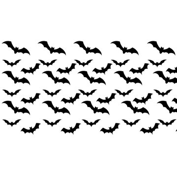 Black bat silhouettes pattern on white background