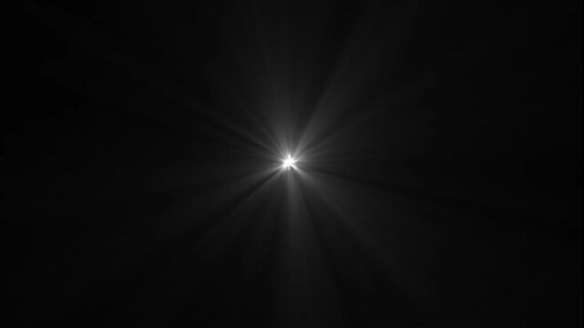 White light beams on. Centered white light beams on black background. Light animation. Abstract loop optical flare shine light rays animation,  sun rays or God bless rays' effect. 4k. video