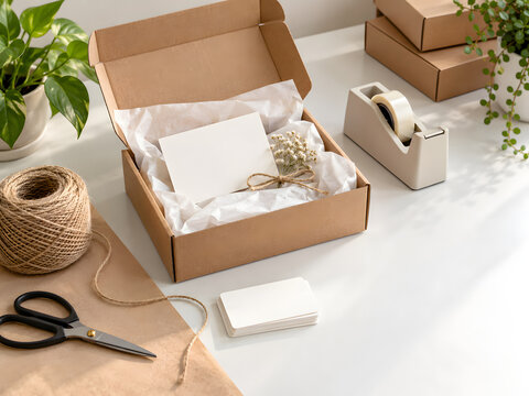 Small Business Packing Station With Kraft Box