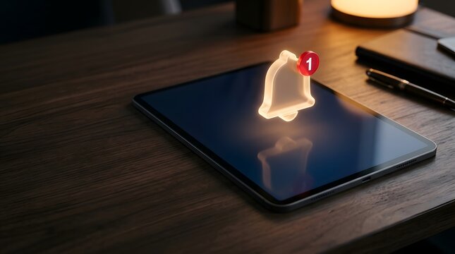 Digital notification icon with red alert badge on tablet computer