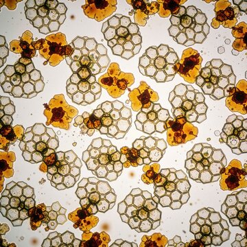 Micrograph showing carcinogenic heterocyclic amines HCA molecules. Scientific illustration of chemical compounds causing cancer risk. Organic structures, molecular biology elements on white