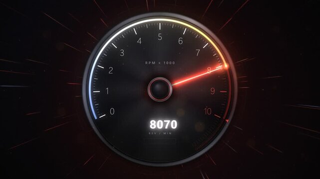 Digital car speedometer glowing in redline RPM limit seamless loop animation