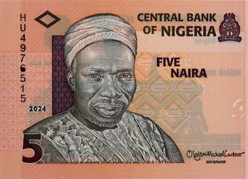 5 Naira Nigeria with portrait of Abubakar Tafawa Balewa. New polymer money of Nigeria