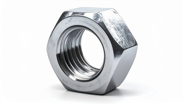Shiny metallic hexagonal nut isolated on a white background