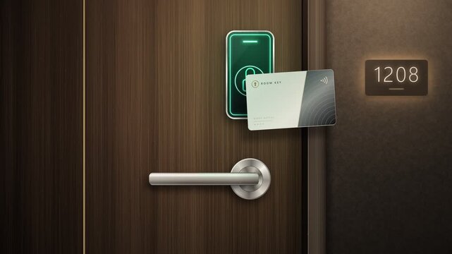 Hotel Room Door Smart Lock Unlocking with RFID Key Card Tap