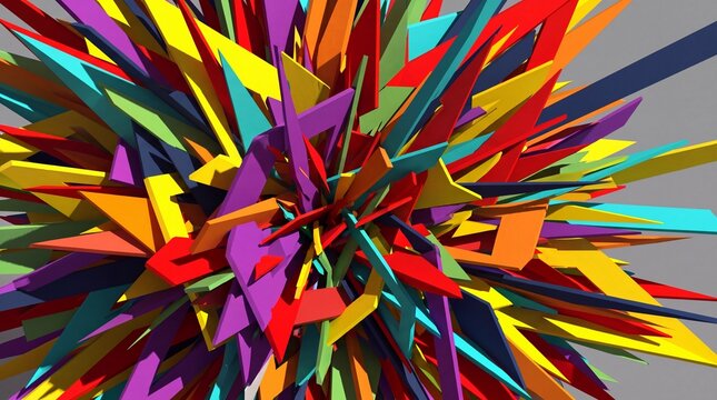 Abstract colorful sharp spike explosion pattern creating dynamic geometric background 3d rendering.