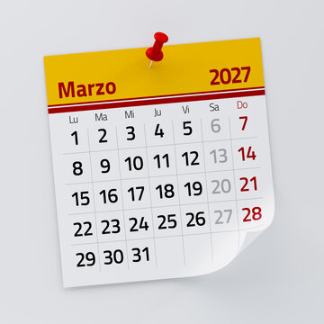 March 2027 Calendar Page Pinned on White Background