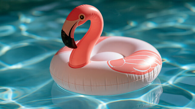 Vibrant inflatable flamingo pool float for relaxation and fun in the summer sun, ideal for pool parties and beach days, with copy space