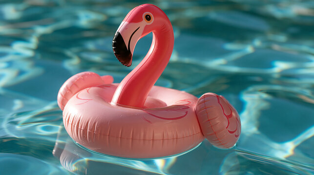 Vibrant inflatable flamingo pool float for relaxation and fun in the summer sun, ideal for pool parties and beach days, with copy space