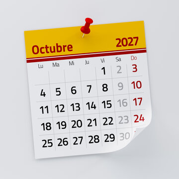 October 2027 Calendar Page Pinned on White Background