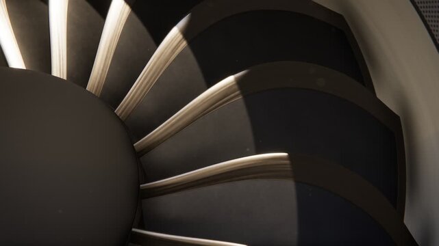 Jet engine fan spinning rapidly in 4K high detail aviation background