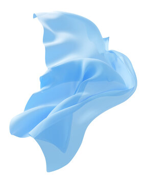 Light blue sheer fabric flowing isolated on transparent background 3D render