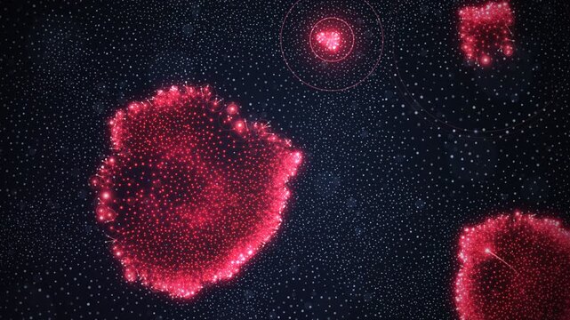 Spreading red virus infection outbreak network animation in seamless loop