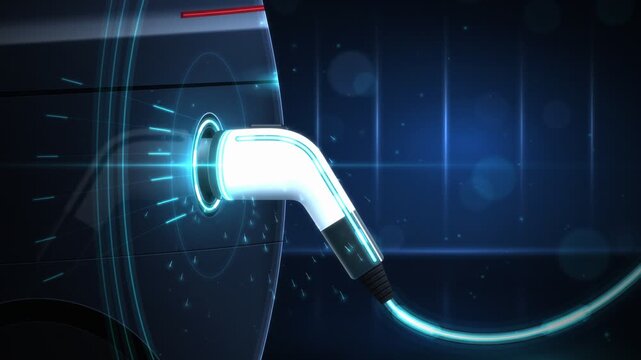 Electric Vehicle Charging Plug Connecting And Powering Up Animation