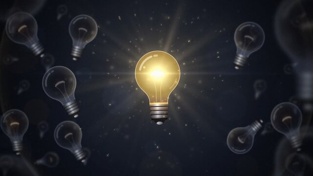 Glowing Lightbulb Symbolizing Ideas And Brainstorming In 4K Seamless Loop Animation