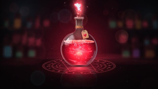 Magical Health Potion Flask Brewing with Glowing Red Liquid Loop