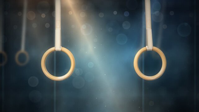 Gymnastics Rings Swinging Smoothly in Gym Studio Motion Background Loop