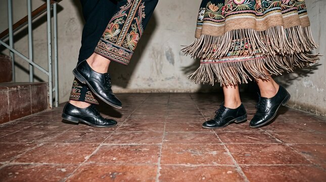 Dancers test festival footwork on tiled stairs