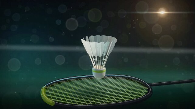Badminton shuttlecock bouncing on racket stringbed in slow motion 4k loop