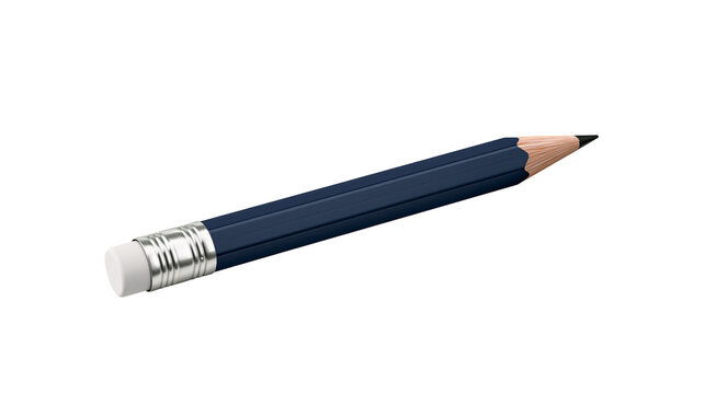 Dark blue wooden pencil with metal ferrule and white rubber eraser tip