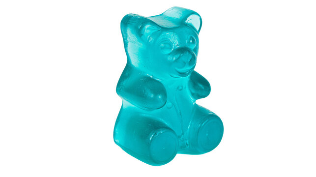 Single blue translucent gummy bear candy