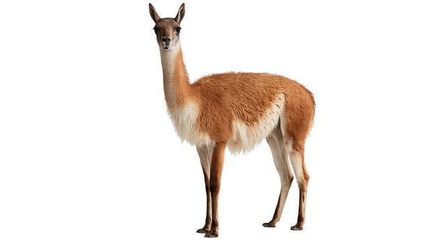 Full body standing guanaco with brown and white fur