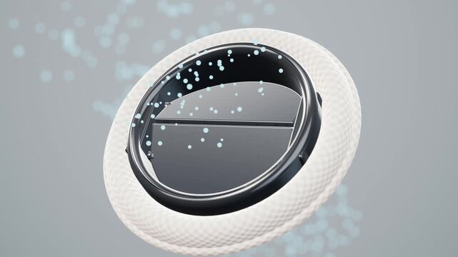 Mechanical heart valve opening and closing its two carbon leaflets with each beat as blood flows through, loop